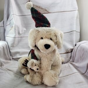 Gund Heads & Tales Golden Retriever Dog Mom & Baby 12" Stuffed Animal Hat Scarf